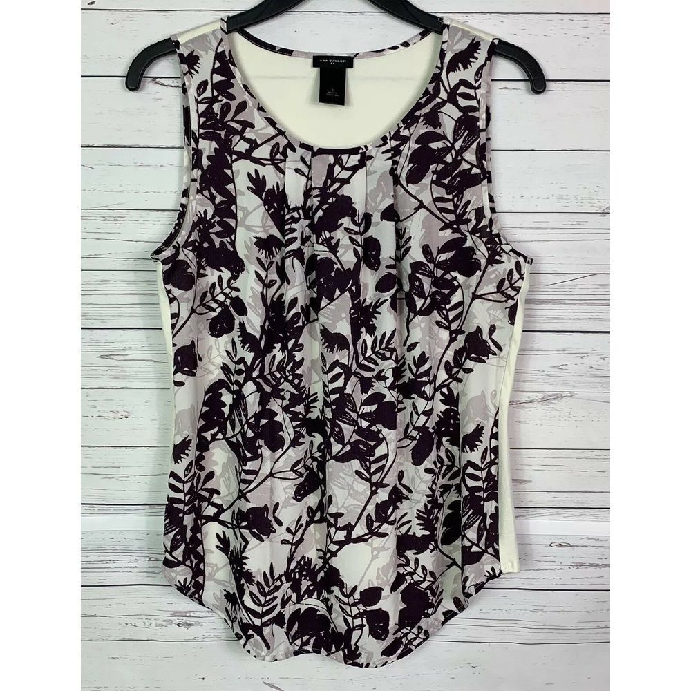 Ann Taylor Blouse Sleeveless Floral Pleated S